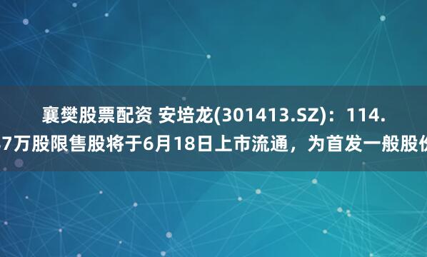 襄樊股票配资 安培龙(301413.SZ):114.87万股限售股将于6月18日上市流通,为首发一般股份